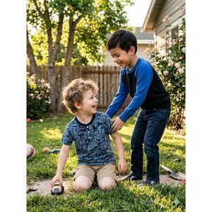 3/$30 crewcuts 4/5 EVERYDAY Blue Cotton Print Henley Shirt